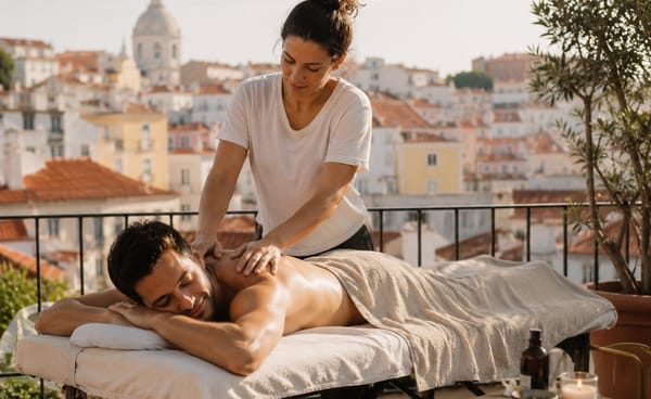 Massagem num terraço com vista